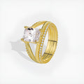 Geometric gold-coloured women's ring with square zircon stone on copper band