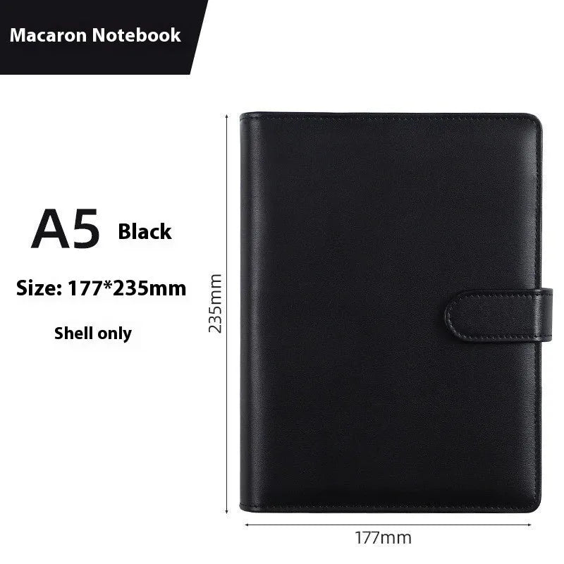 A5 PU leather zipper binder shell for loose-leaf paper in a solid colour.