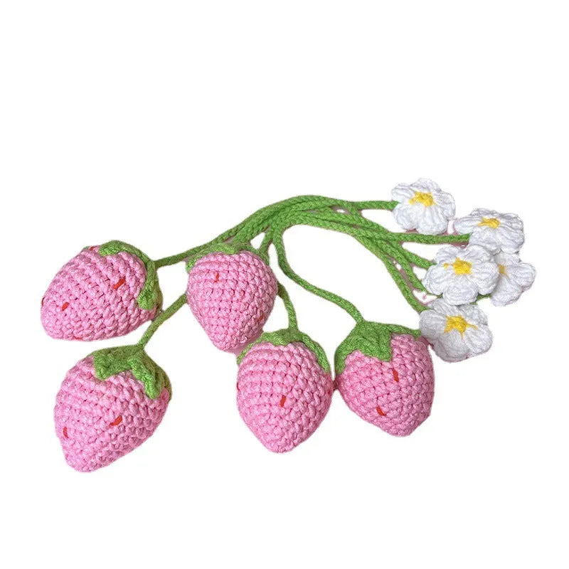 Handmade wool crochet strawberry pendant on 35cm adjustable cord in red colour option