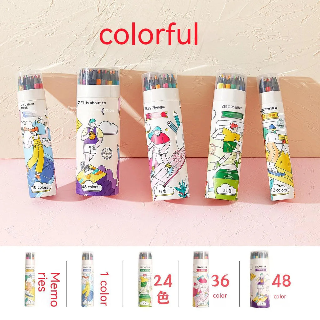 Zhenglin Sports Series colour pencil set with barrel design showing multiple pencil colours