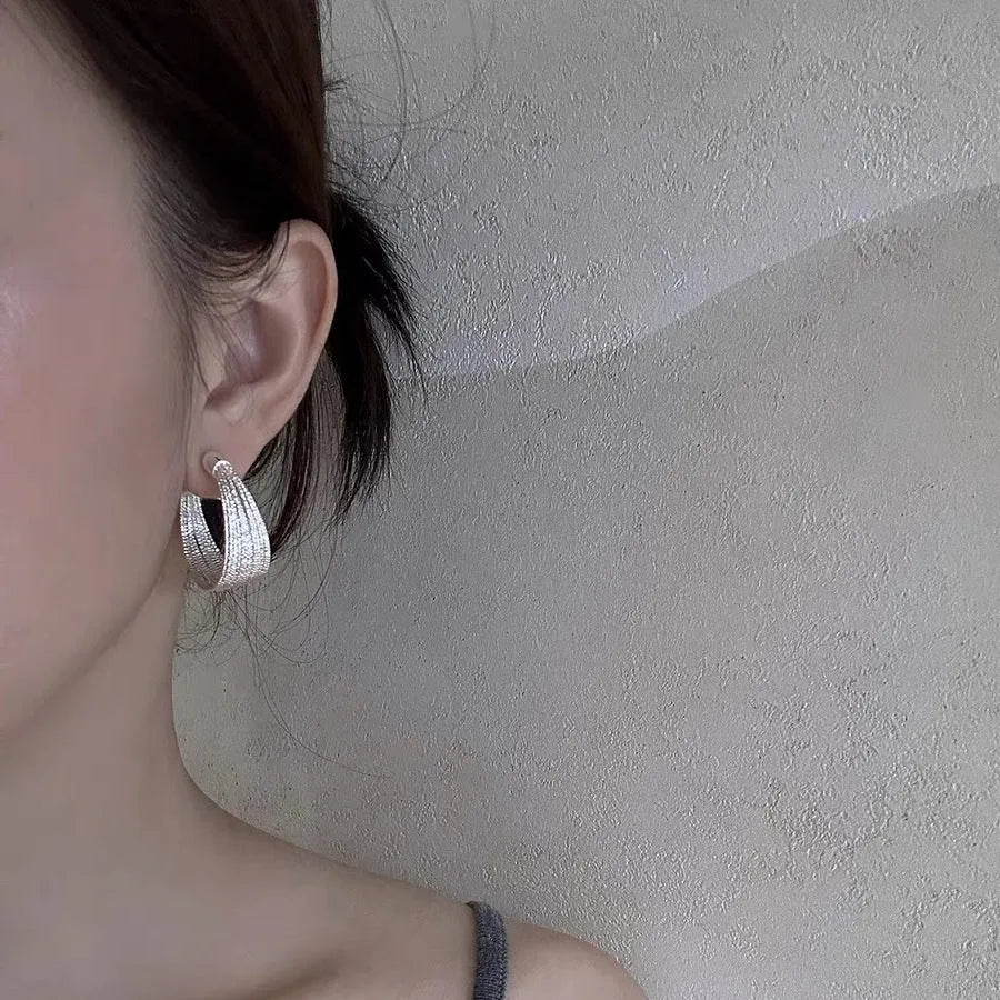 Geometric copper earrings with multi-layer bracelet design in gold and silver electroplated finishes