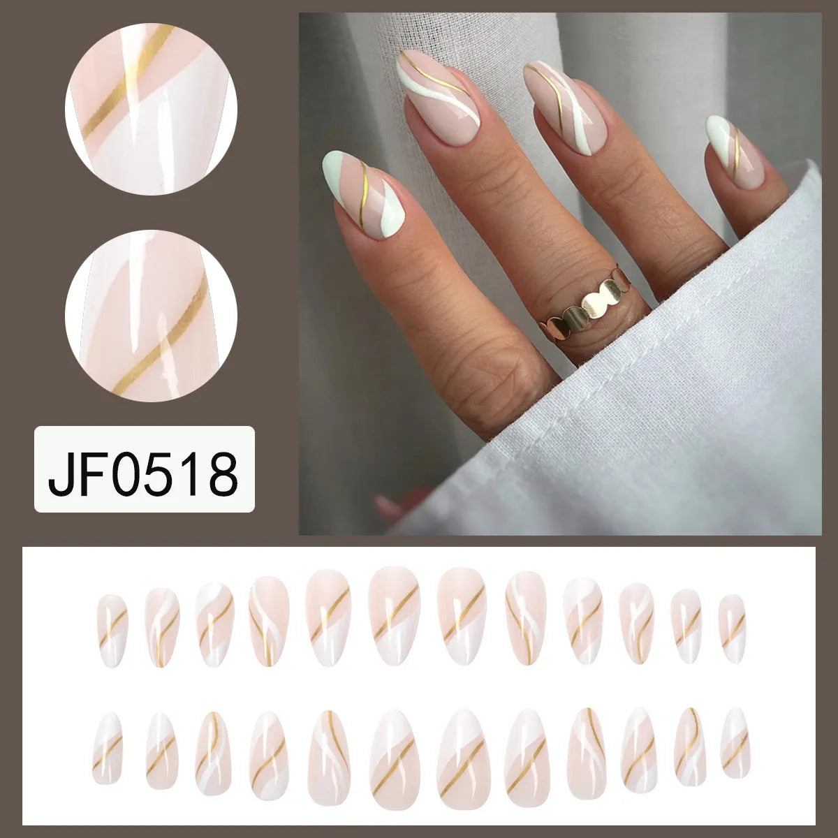 Golden lines plaid pattern wearable nail stickers with drop shape design and JF0518 jelly-like colour