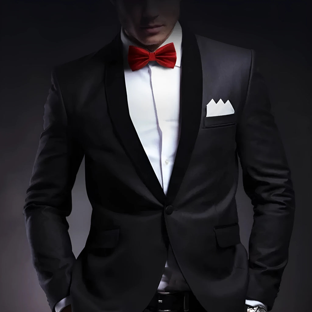 Men's solid colour formal bow tie in flat head style showing 12x6cm dimensions