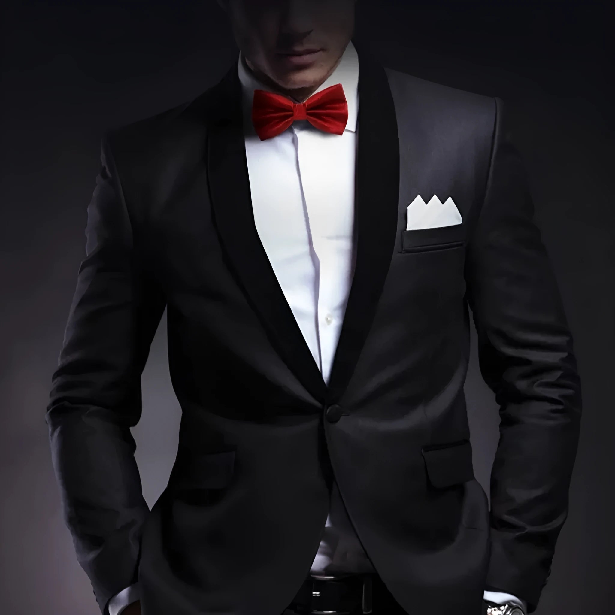 Men's solid colour formal bow tie in flat head style showing 12x6cm dimensions