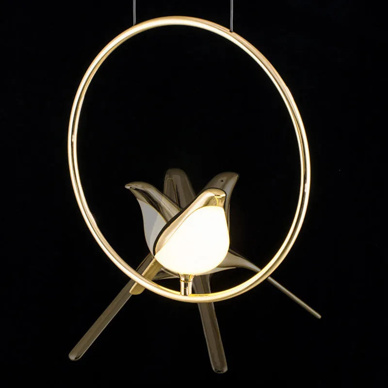 Modern minimalist magpie bird chandelier made of zinc alloy and acrylic with 150cm drop and neutral LED light