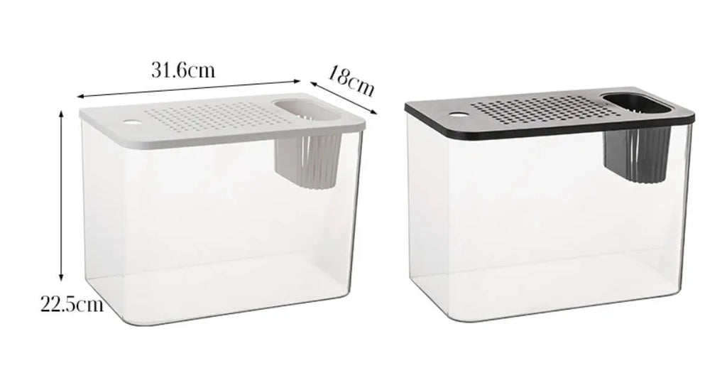 Ecological betta fish tank with transparent cover in black or white plastic construction