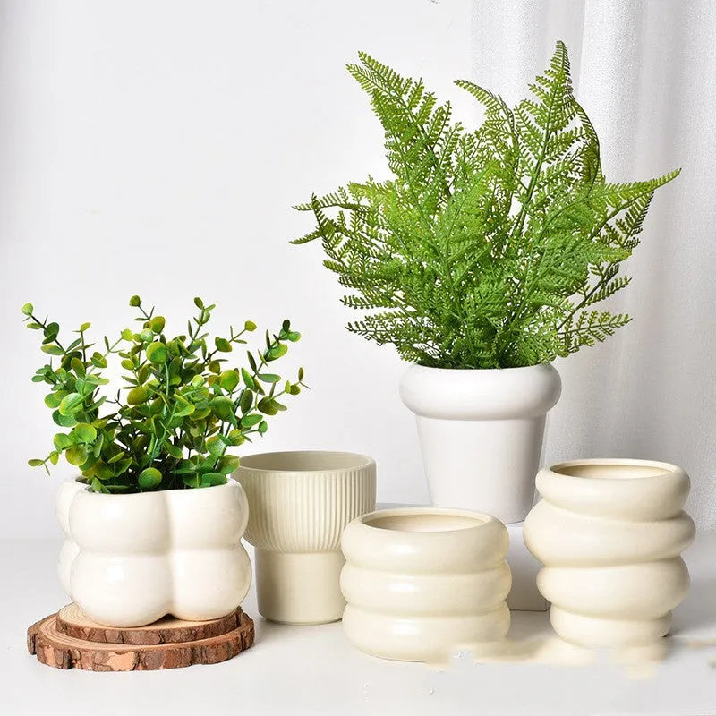 Roman column matte yellow ceramic flowerpot with decorative finish for indoor and outdoor plants