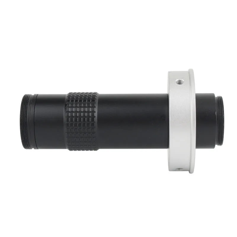 Black industrial camera monocular lens with 30mm diameter, 84mm length, providing 0.1-1.3X magnification