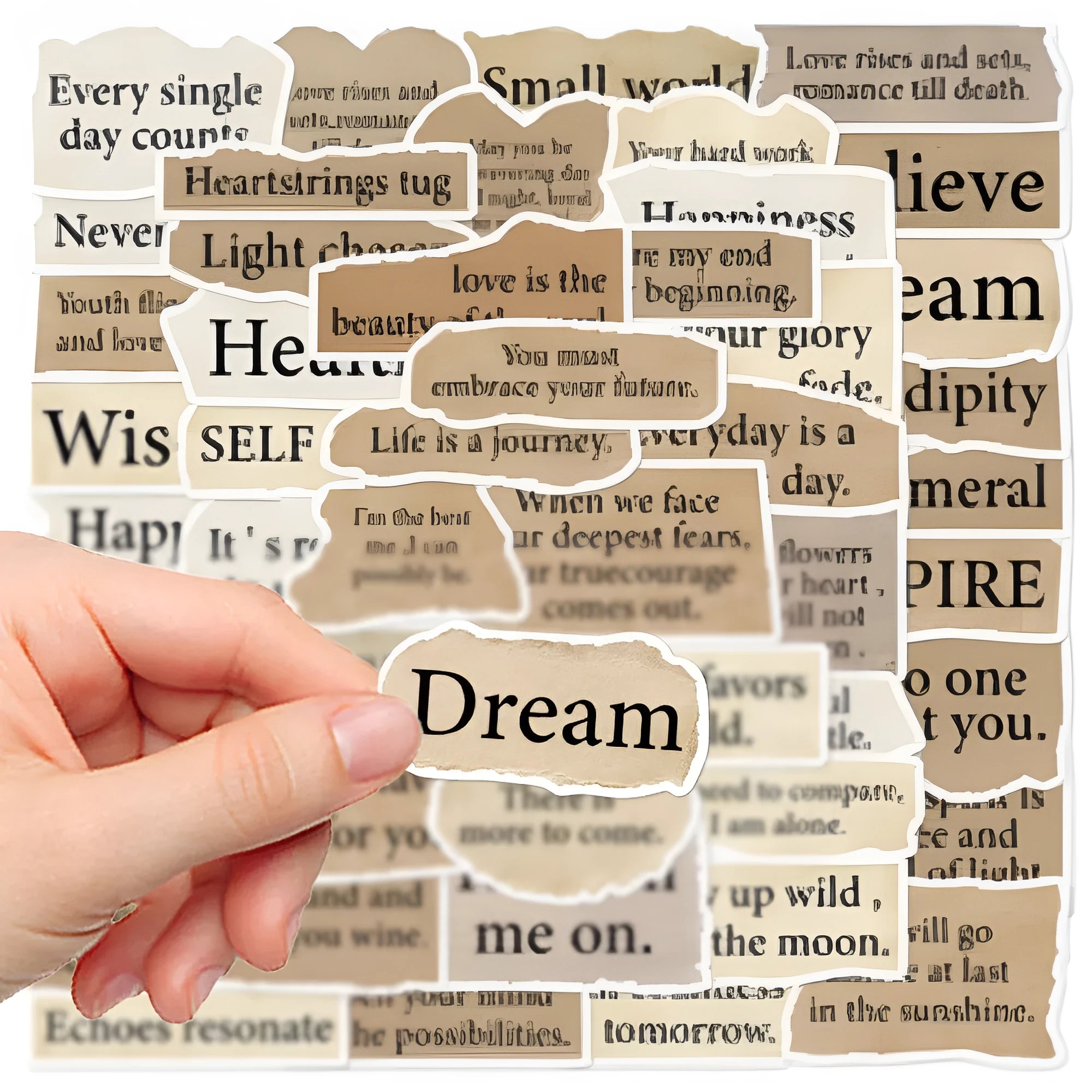25 Torn English decorative laptop stickers in 4-7cm sizes with waterproof PVC construction