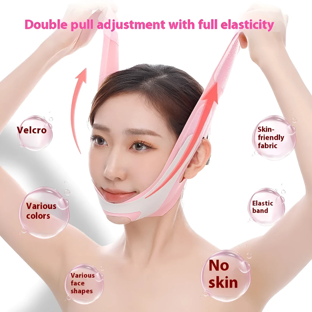 Pink and black elastic V face bandage facial care tool with far infrared option