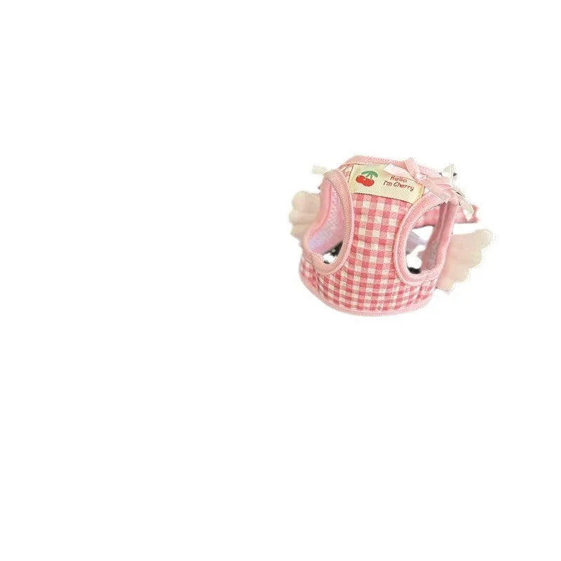 Cotton chest and back dog harness with hand-holding rope in black or pink colour for small dogs