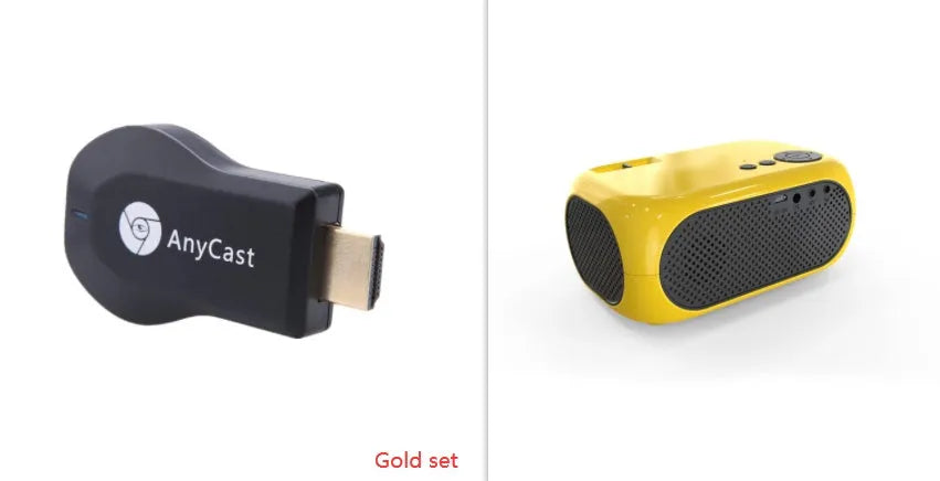 M24 micro mini portable LED projector in gold or white with power adapter and cables