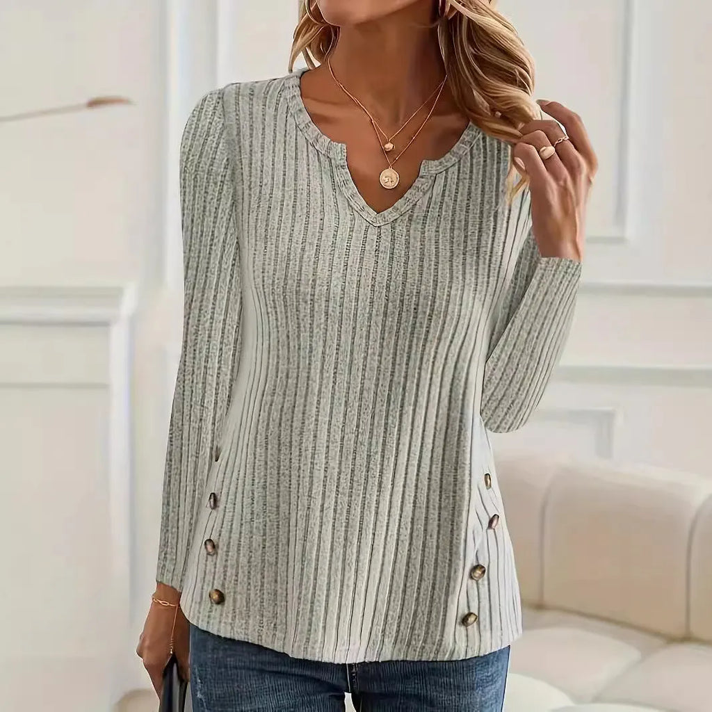 Solid colour casual knitted button pullover sweater in black or grey green.