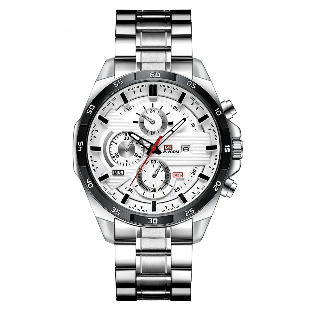 Men's waterproof quartz watch with calendar function in black and rose gold combination