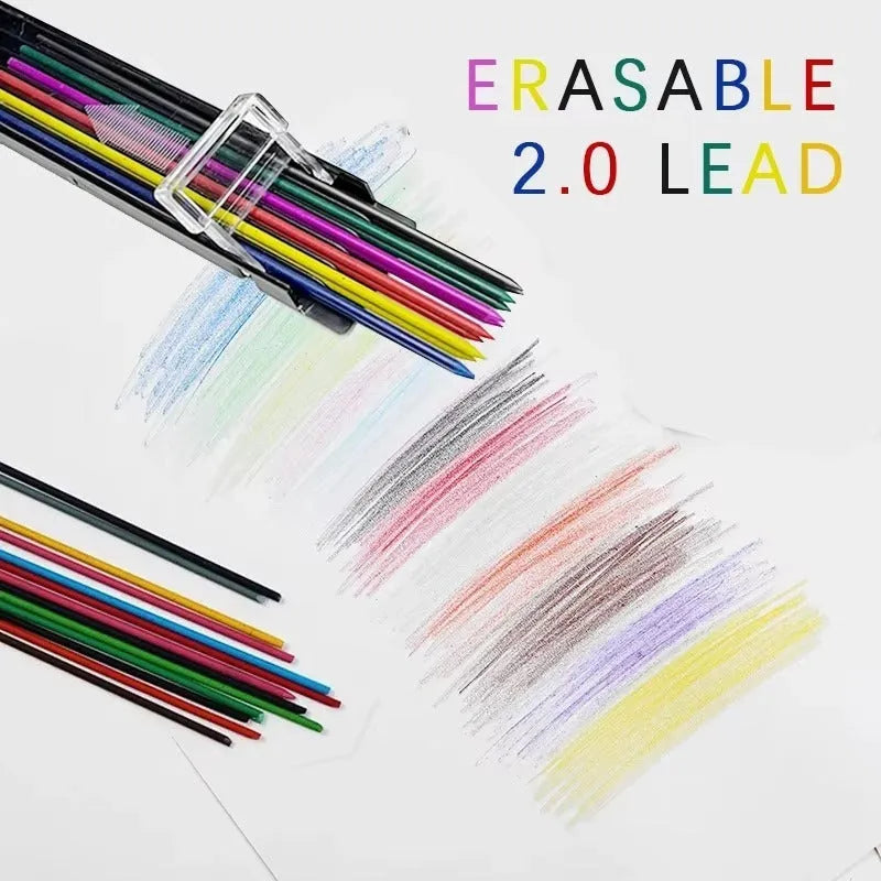 Box containing 12 coloured mechanical pencil refill leads on a white background