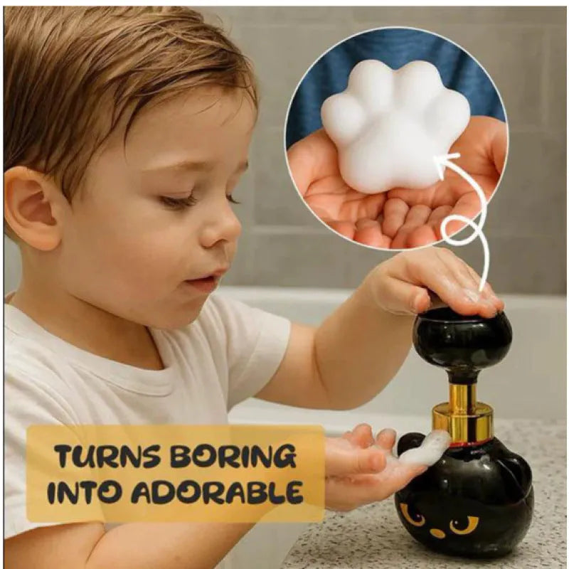 Black plastic cartoon cat-shaped foam soap dispenser with pump mechanism