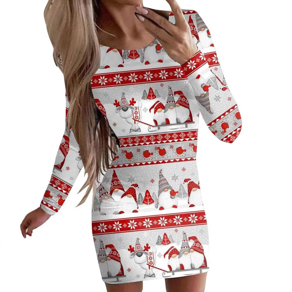 Women's printed Christmas dress with animal pattern in floral colour options
