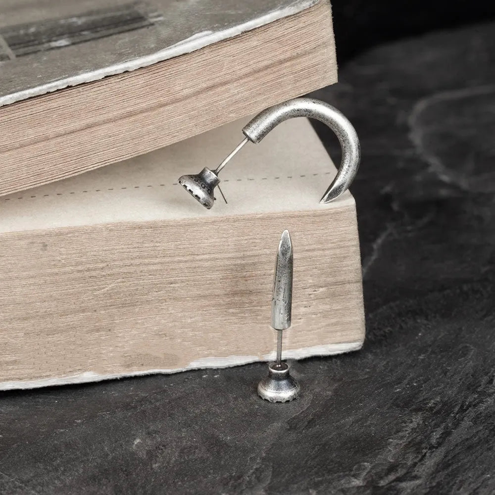 S925 sterling silver nail stud earrings in straight and curved styles with ear hook design