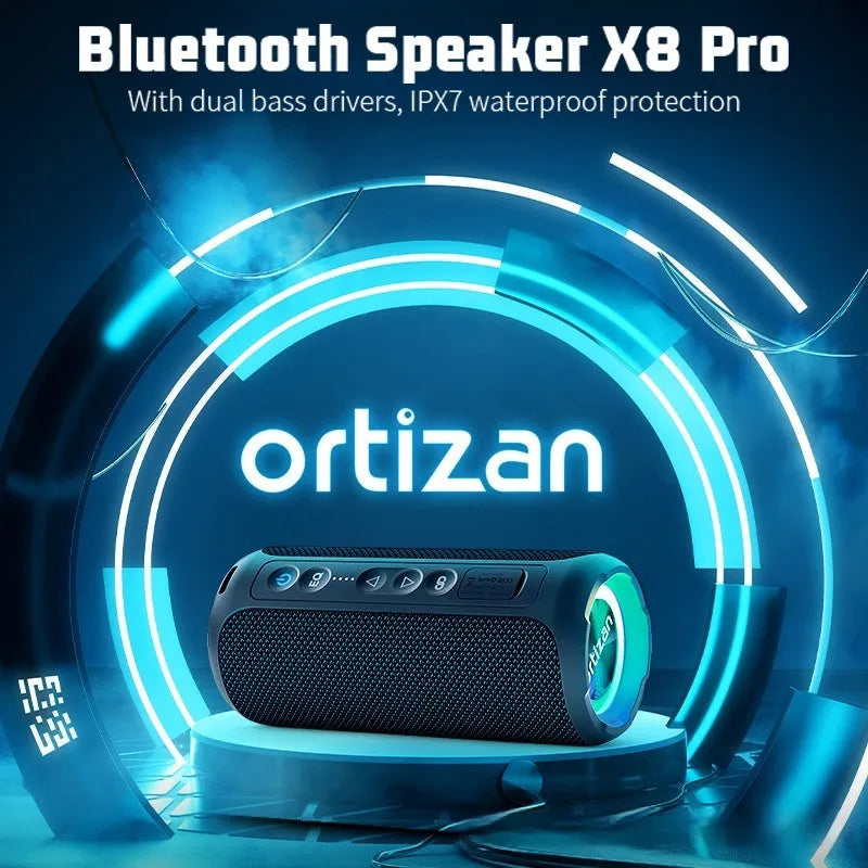 Black and blue fabric Bluetooth speaker with luminous lighting and 40W output capability