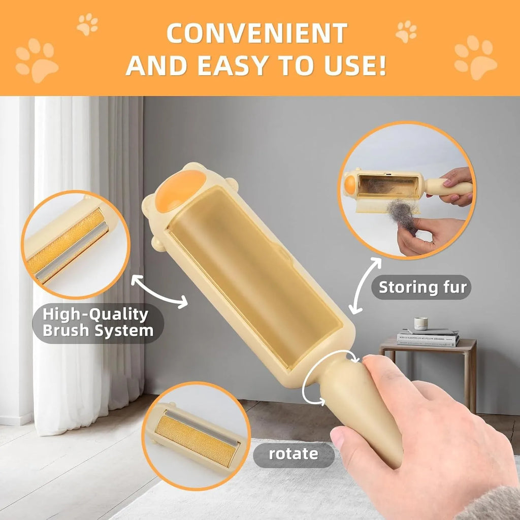 Blue reusable pet hair remover with self-cleaning base for furniture and car seats