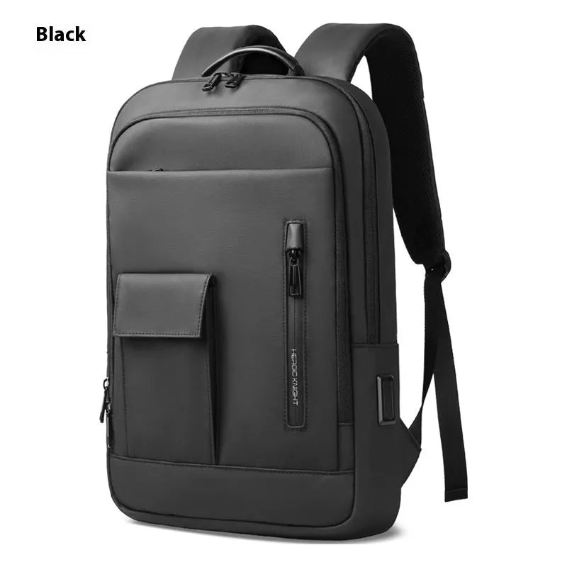 Lightweight Oxford cloth men's backpack in solid colour with sewing line detail.