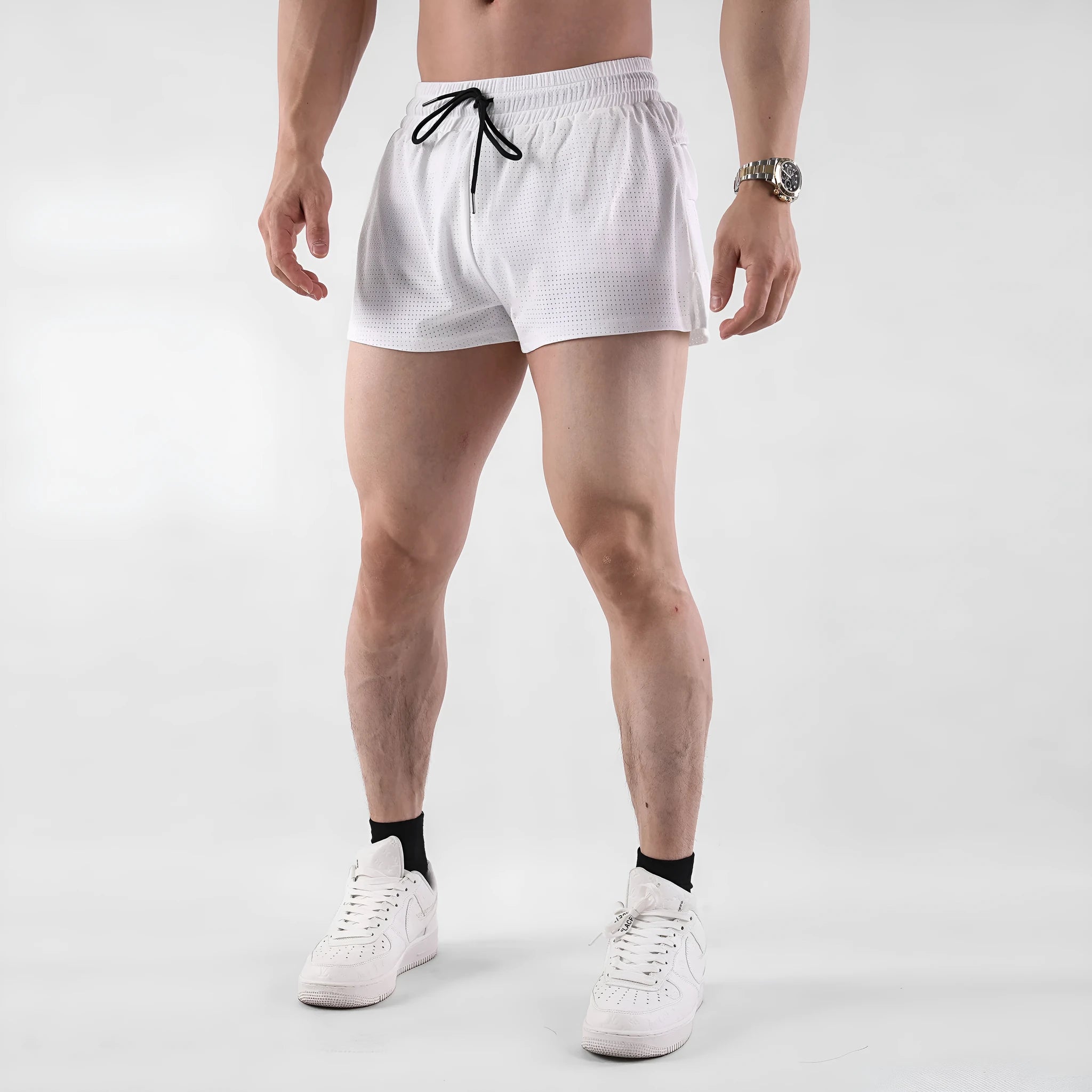 Men's black and white nylon quick-drying summer shorts in sport leisure style
