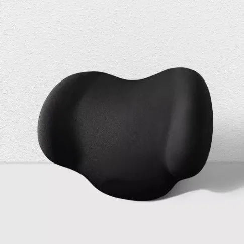 Memory cotton car cushion shown as headrest, back support, and waist cushion in black, green, grey, and pink colours