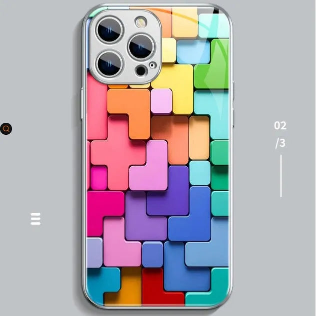 Geometric colour-block cartoon design on a silicone back cover case for an iPhone.