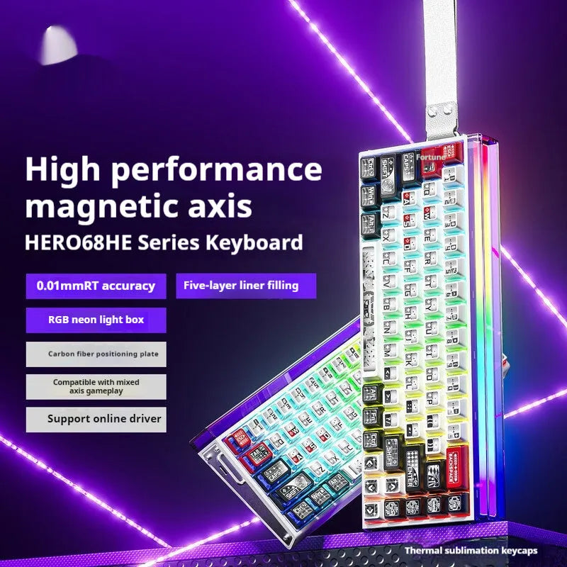 Wired magnetic axis mechanical keyboard with RGB lights in multiple colour and style options.