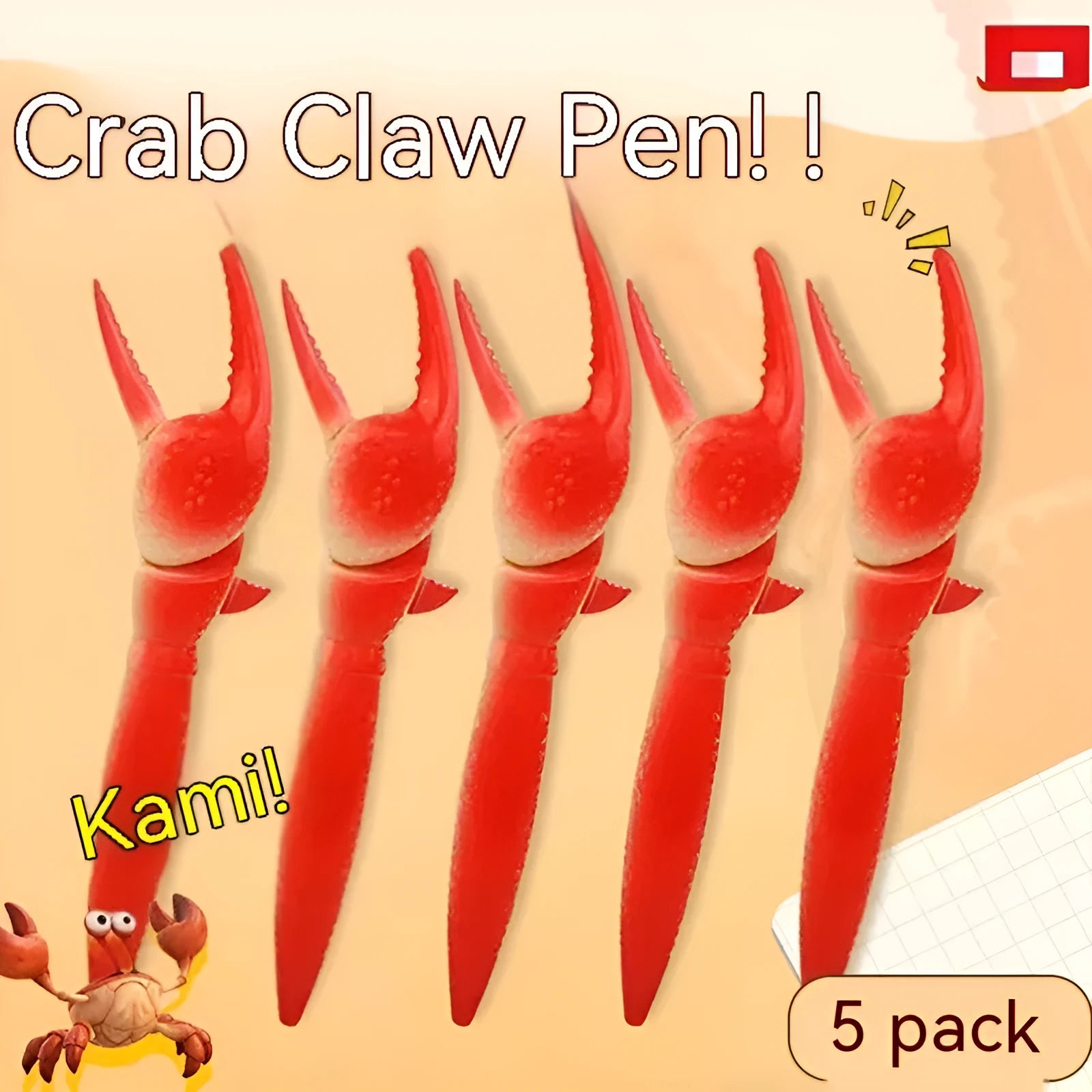 Crab-shaped ballpoint pen with pressing can clip mechanism for playable fun