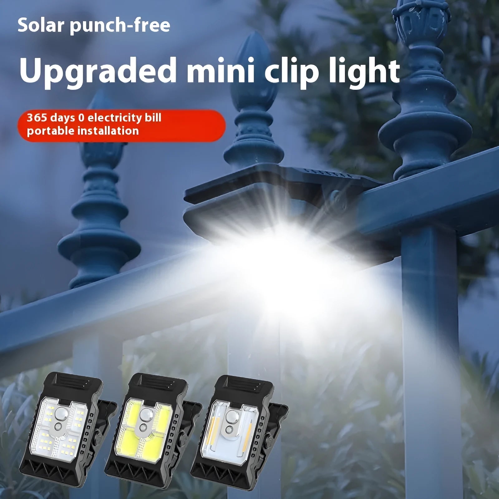 Compact motion-activated clip lamp with IP65 rating and battery power