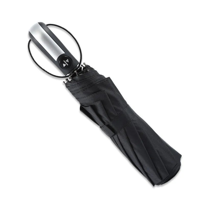 Triple folding automatic advertising umbrella with steel frame in black, navy blue or wine red colours