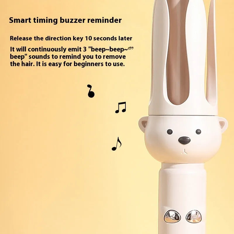Beige automatic hair curler with rotating barrel and negative ion technology