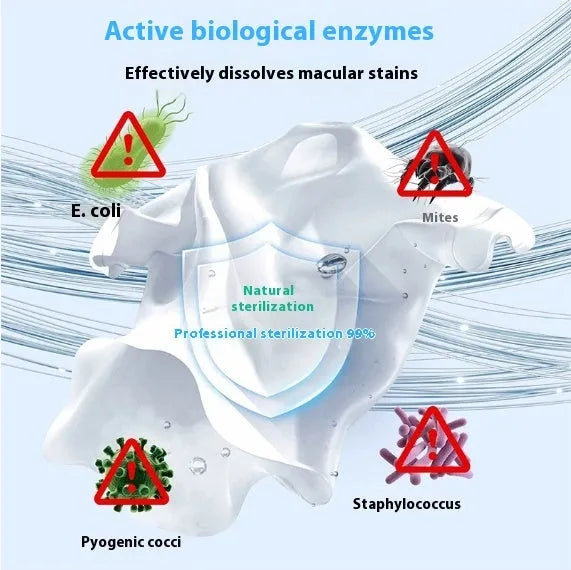 Bottle of biological enzyme and active oxygen laundry detergent bubble powder for down jackets and wool.
