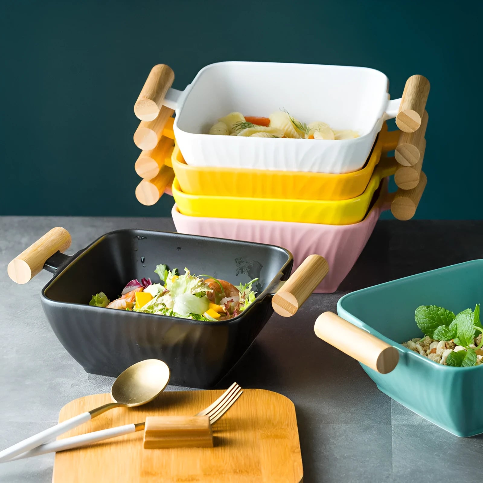 Irregular shaped porcelain serving bowl with lid in modern simple design
