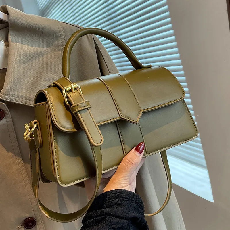 Women's PU messenger bag in horizontal square shape with sandwich pocket and file organiser interior