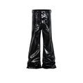 Black women's skinny jeans with a shiny patent leather-look coating and straight leg.