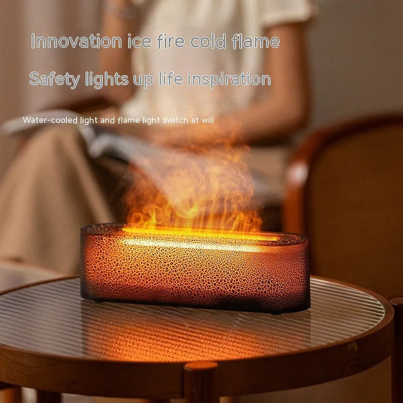 Square lava flame aroma diffuser humidifier with USB cable and lighting effect in black or white