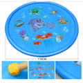 Blue PVC children's water spray mat with marine animal designs measuring 100cm by 170cm