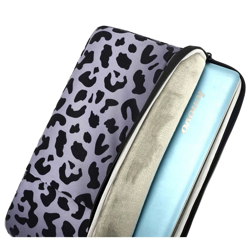Leopard print laptop sleeve with anti-shock flannel lining for 13-inch or 15.6-inch laptops