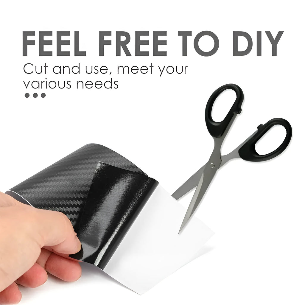 Roll of matte black carbon fibre patterned vinyl with adhesive backing for car door sill protection.