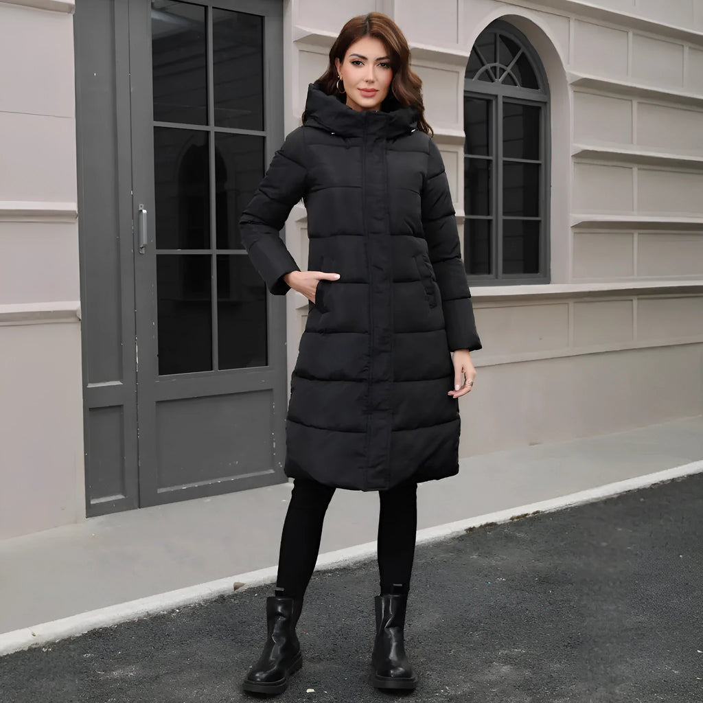 Men's black slim fit hooded jacket with long sleeves made from thickened polyester fabric