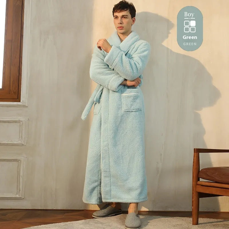 Thickened flannel couple's bathrobe set for winter in multiple colour options