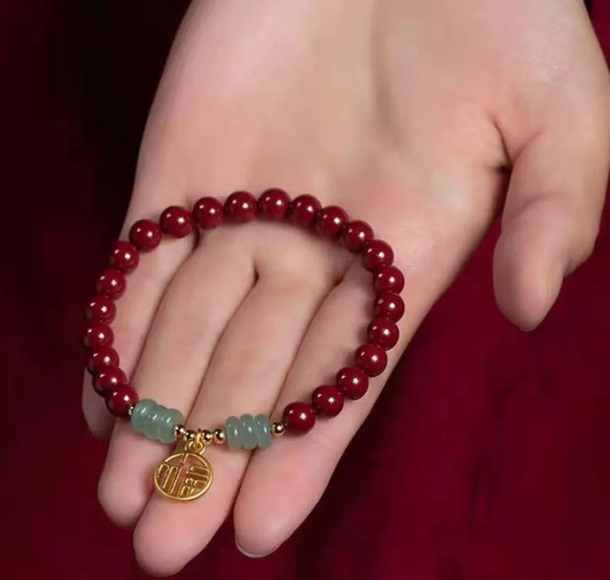 Gold cinnabar wave bracelet with manual processing and national style elements
