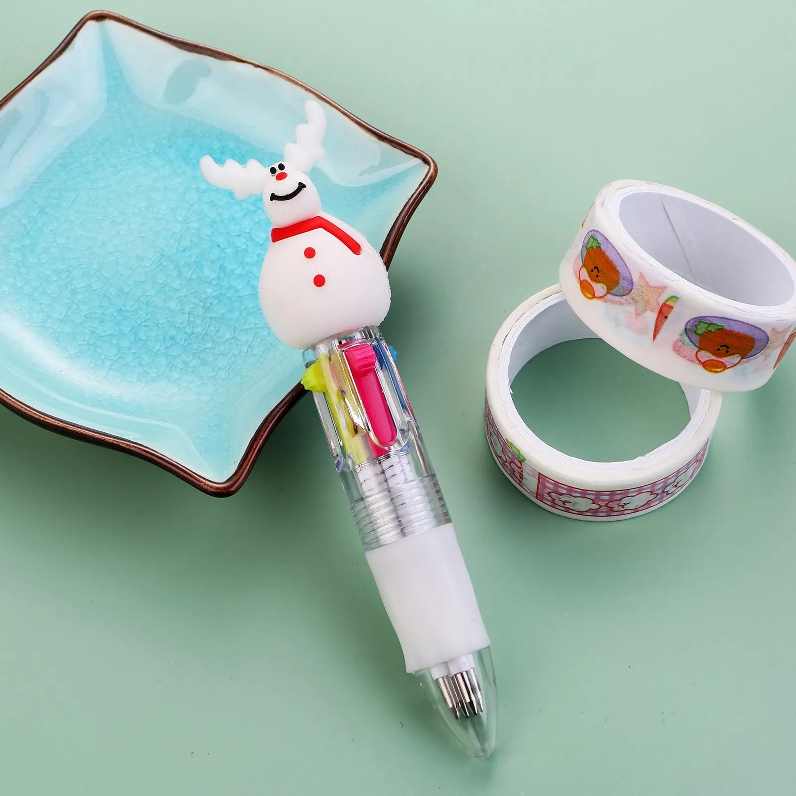 Christmas mini four-colour ballpoint pen with press mechanism and festive designs