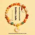 Handmade natural jade peace buckle bracelet with 6mm emerald and red agate beads