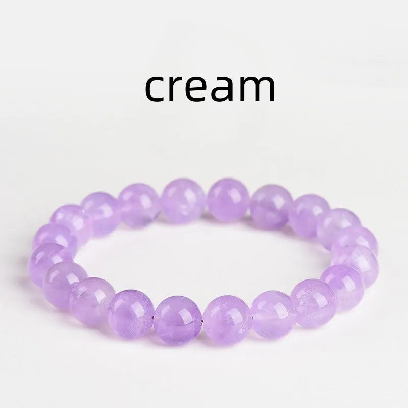 Lavender amethyst crystal bracelet with round beads in water ripple geometric pattern