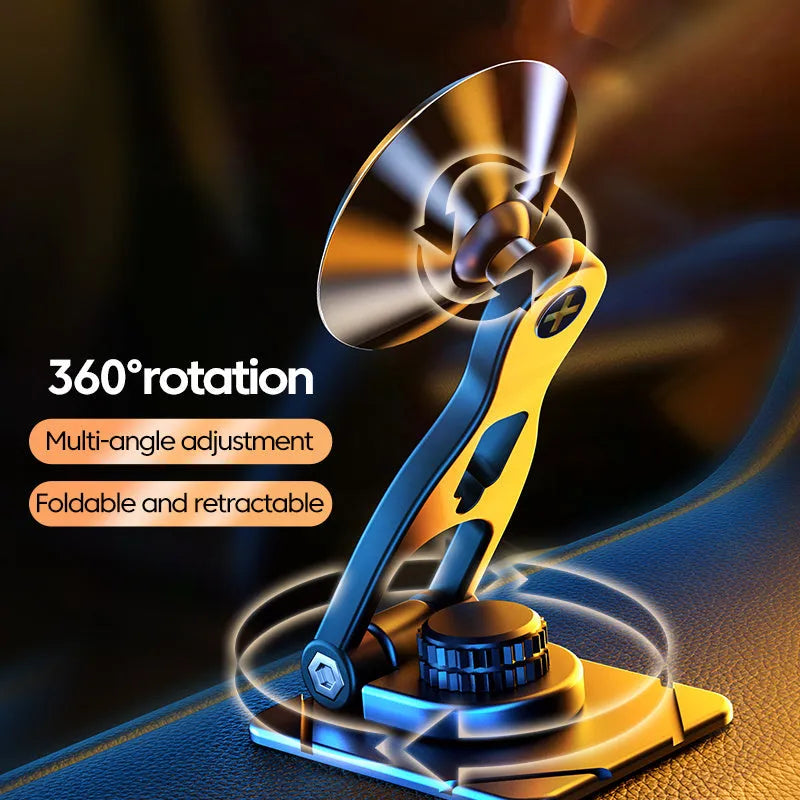 Telescopic folding car phone holder with magnetic suction mounting on instrument panel