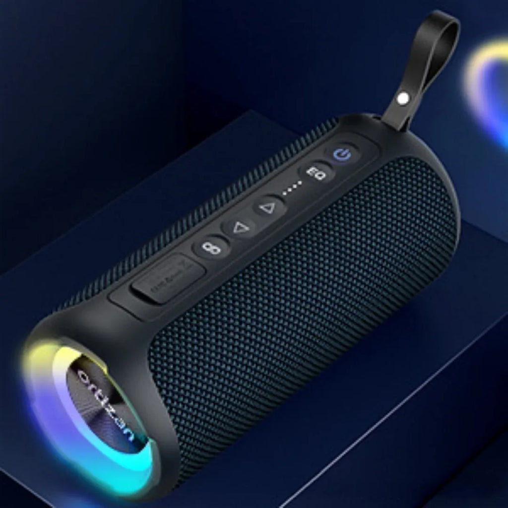 Black and blue fabric Bluetooth speaker with luminous lighting and 40W output capability