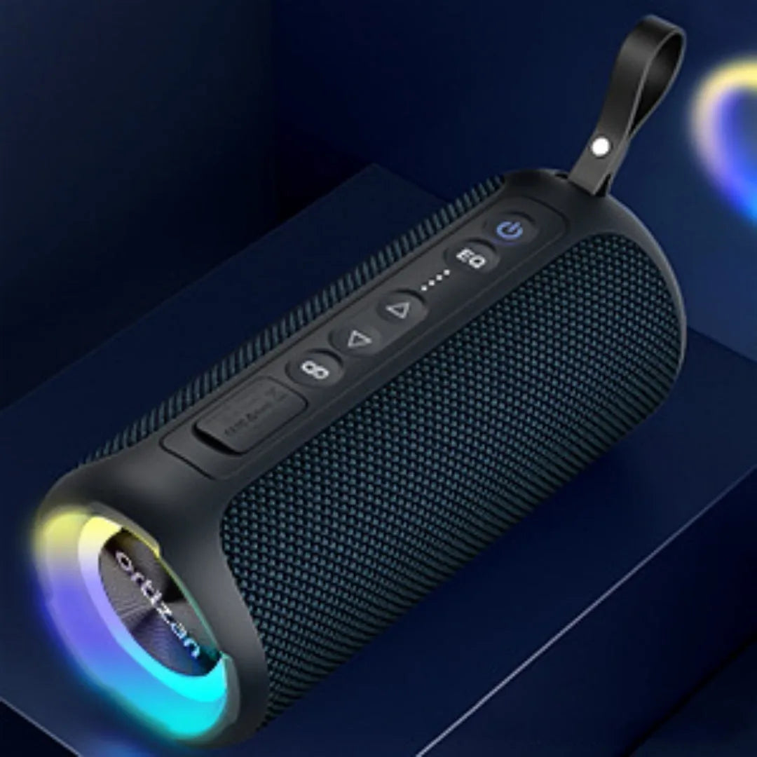 Black and blue fabric Bluetooth speaker with luminous lighting and 40W output capability